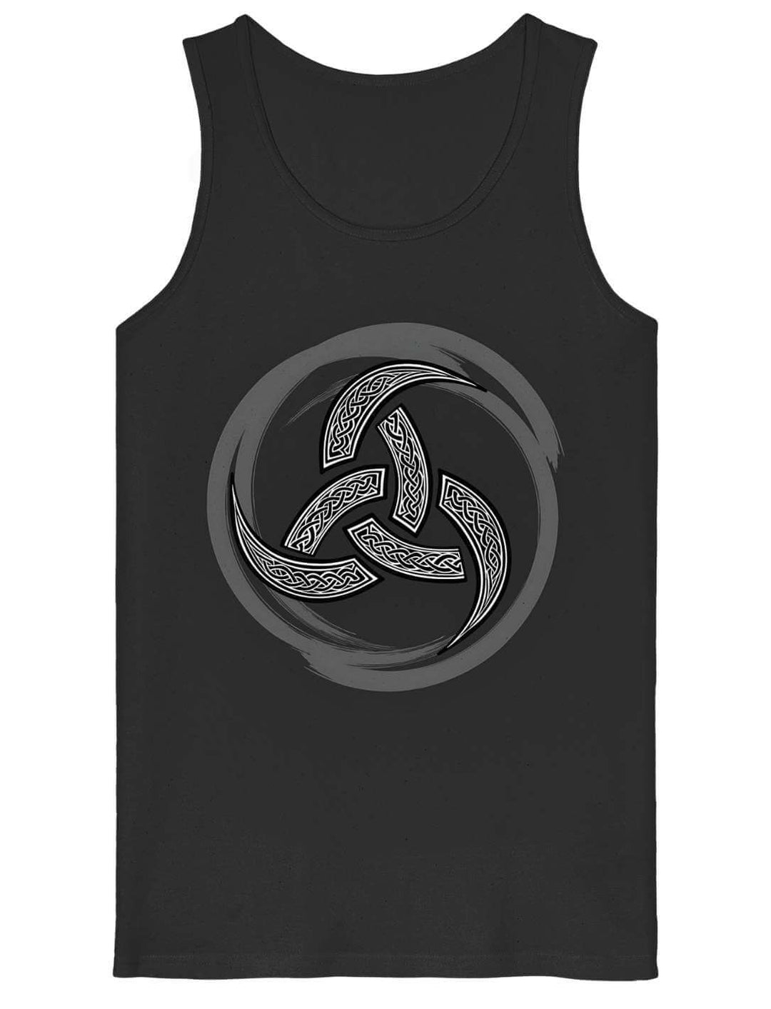 Schwarzes Herren-Tanktop mit Triquetra-Symbol und keltischem Muster – Design: Echo der Triquetra