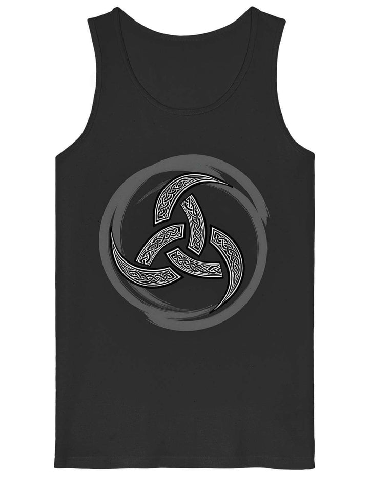 Schwarzes Herren-Tanktop mit Triquetra-Symbol und keltischem Muster – Design: Echo der Triquetra
