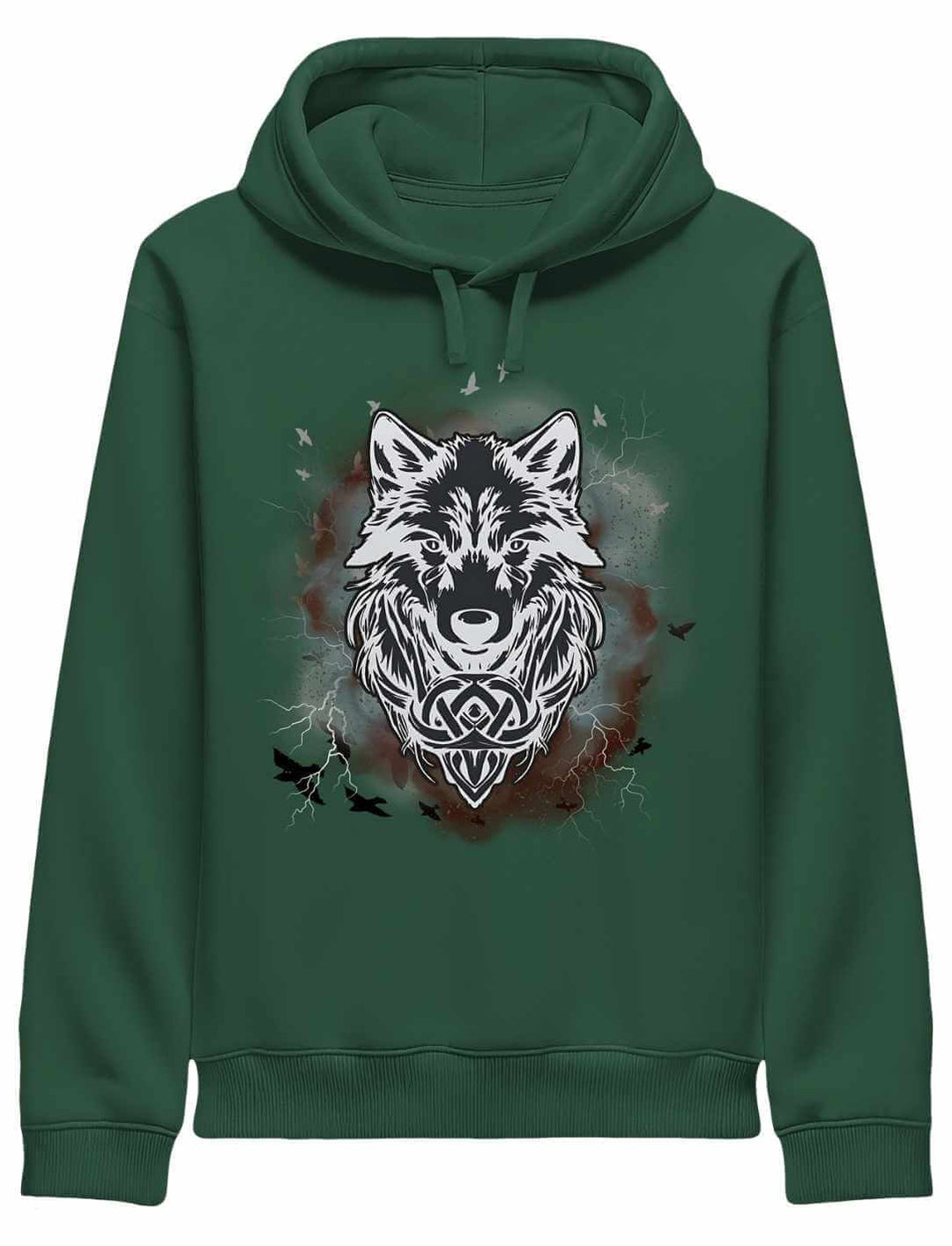 Bottle Green Fenrir – Wolfseele des Nordens Organic Hoodie mit Wolfskopf-Design