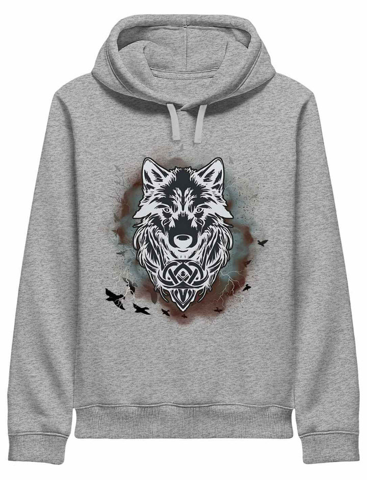 Heather Grey Fenrir – Wolfseele des Nordens Hoodie mit Wolfsmotiv