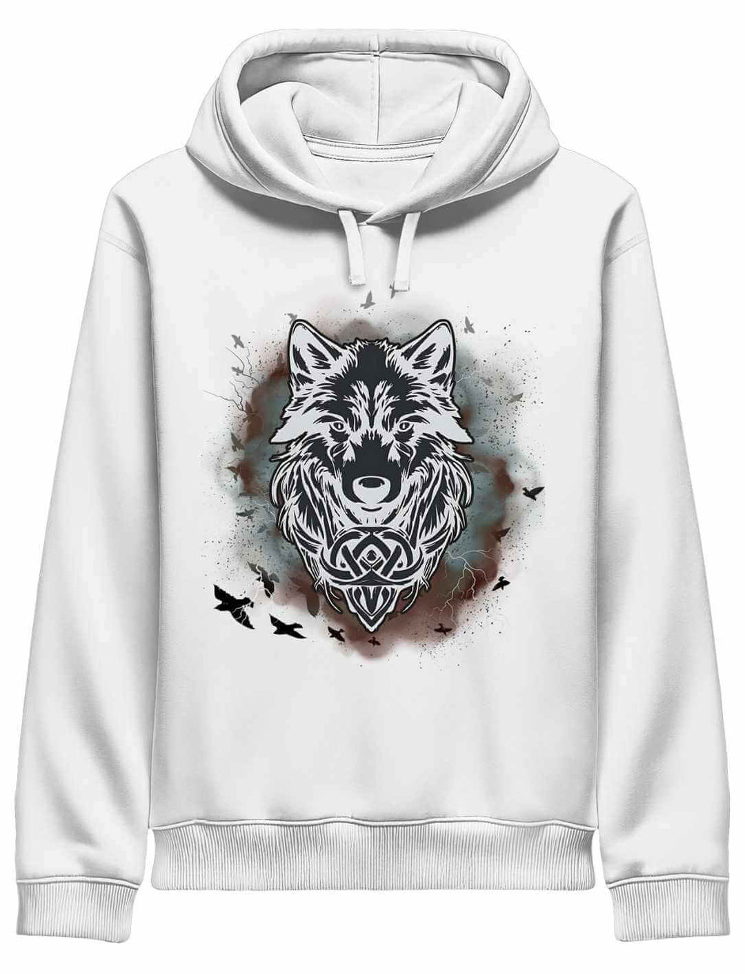 Weißer Fenrir – Wolfseele des Nordens Organic Hoodie mit detailliertem Wolfskopf-Print