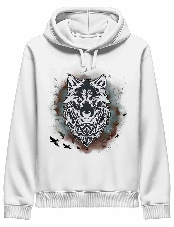 Weißer Fenrir – Wolfseele des Nordens Organic Hoodie mit detailliertem Wolfskopf-Print