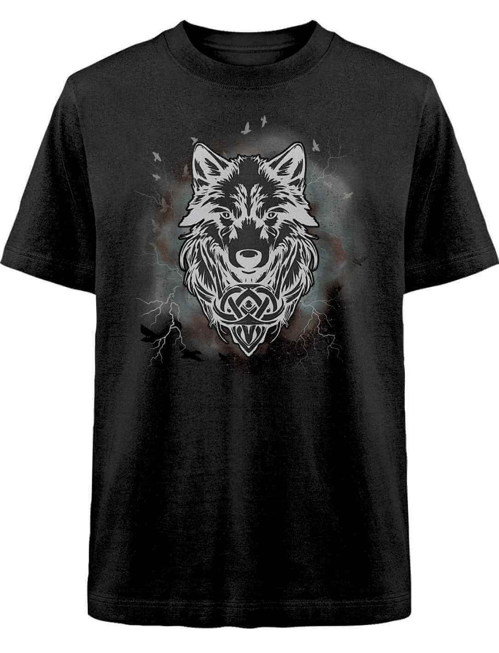 “Fenrir – Wolfseele des Nordens” Shirt in Schwarz mit mystischem Wolfsmotiv, inspiriert von der nordischen Mythologie.