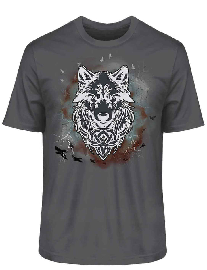 Unisex Organic Shirt Fenrir – Wolfseele des Nordens in Anthrazit – zeitlose Eleganz trifft auf die Kraft des mythischen Wolfs.