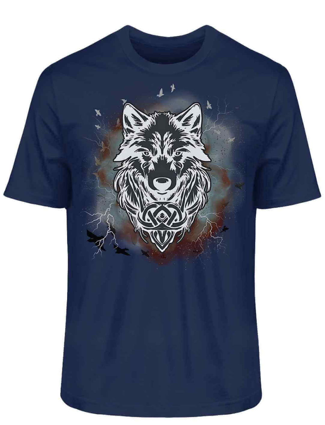 Unisex Organic Shirt Fenrir – Wolfseele des Nordens in tiefem French Navy – ein Design, das die wilde Seele des Nordens einfängt.