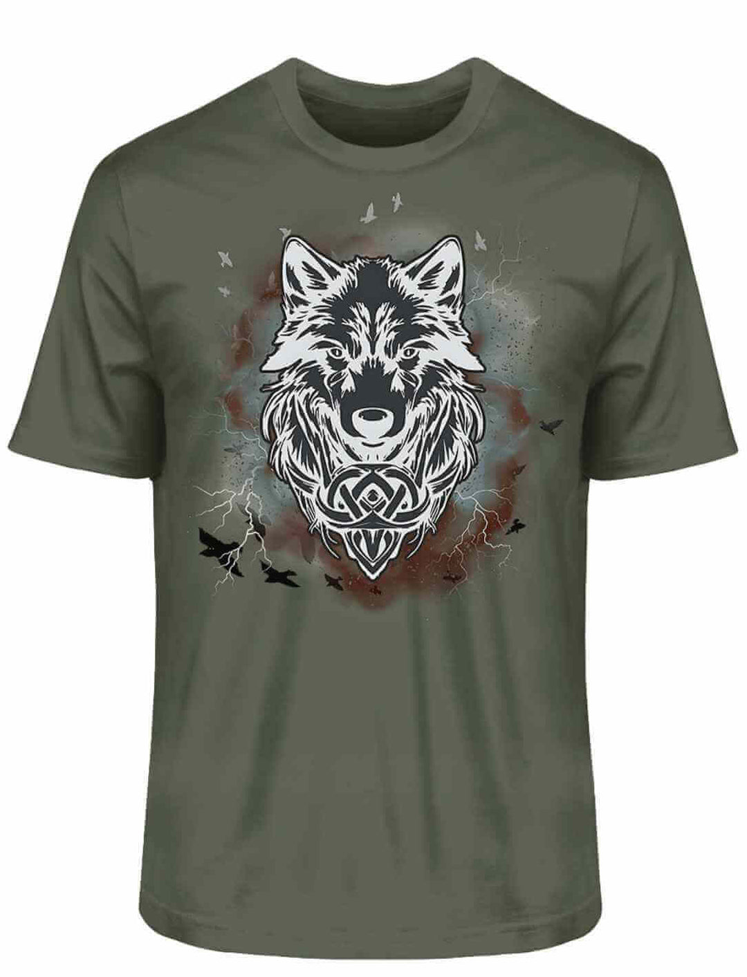 Unisex Organic Shirt Fenrir – Wolfseele des Nordens in Khaki – ein Hauch von Naturverbundenheit und uralter Legenden.