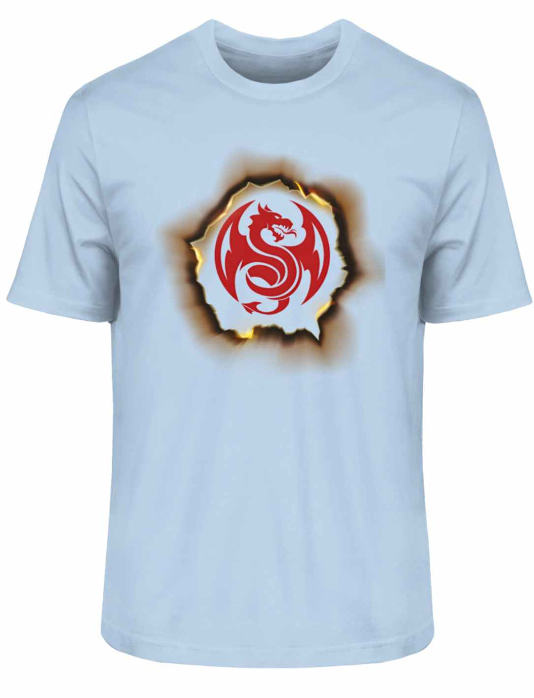 Flaming Dragon Heart T-Shirt in Blue Soul auf weißem Hintergrund