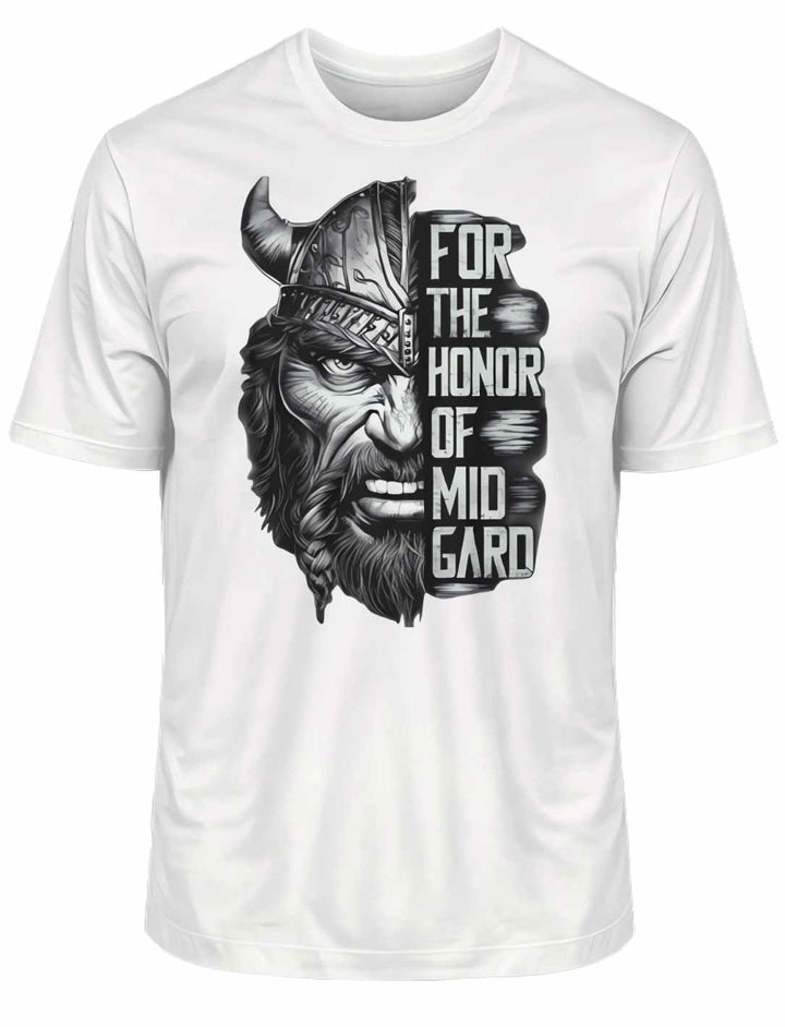 Off White 'The Honor of Midgard' T-Shirt auf weißem Hintergrund, hervorgehoben durch das dezente, kulturell inspirierte Design, das die Geschichte der nordischen Mythologie feiert.