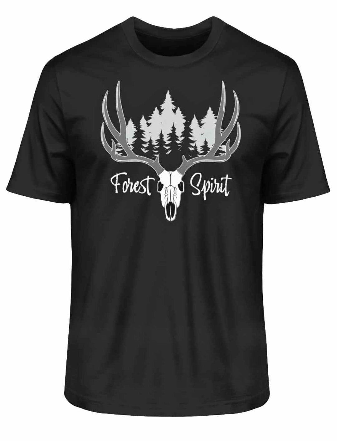 Stylisches Forest Spirit T-Shirt in elegantem Schwarz, perfekt für jeden Anlass, auf weißem Hintergrund.