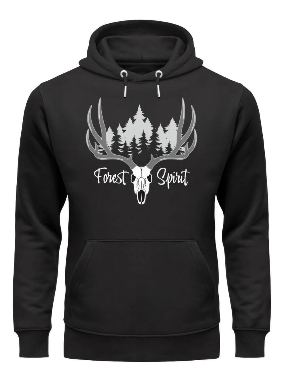 Forest Spirit Premium Unisex Hoodie mit mystischem Hirsch-Design, inspiriert von der keltischen Mythologie, in schwarz, von Runental.de