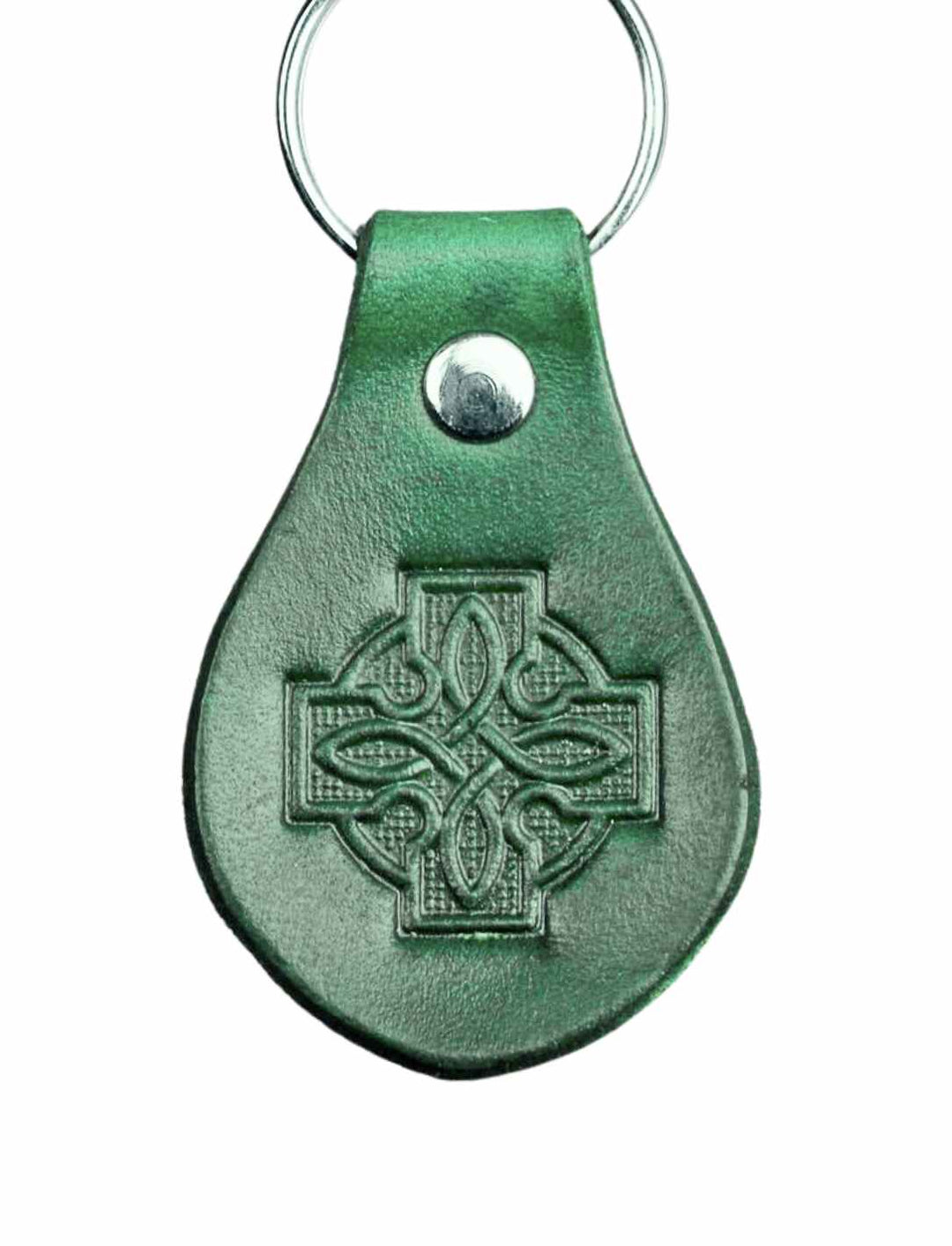 Echtleder 'Gaelic Cross' Schlüsselanhänger auf weißem Hintergrund – Irlands keltisches Erbe, verfügbar bei Runental.de.
