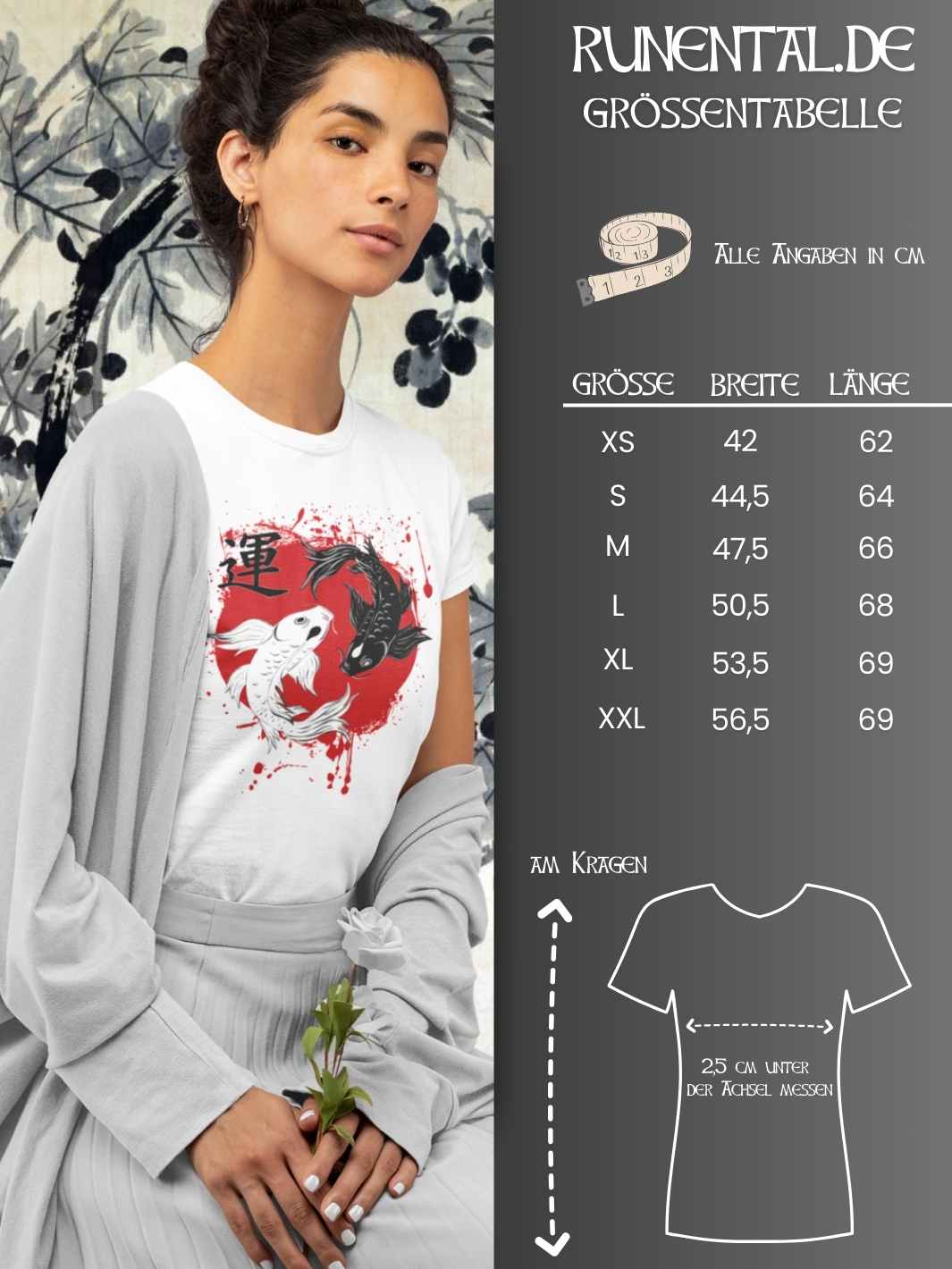 Größentabelle für das Harmonic Koi Damen T-Shirt – Finden Deine perfekte Passform