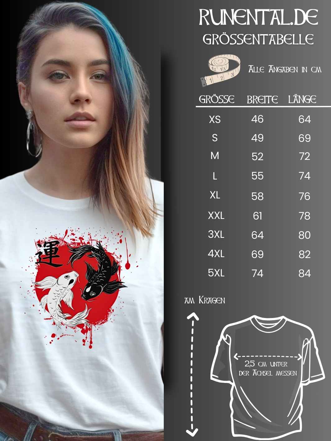Größentabelle für das Harmonic Koi Unisex T-Shirt – Wähle die perfekte Größe für deinen Style.