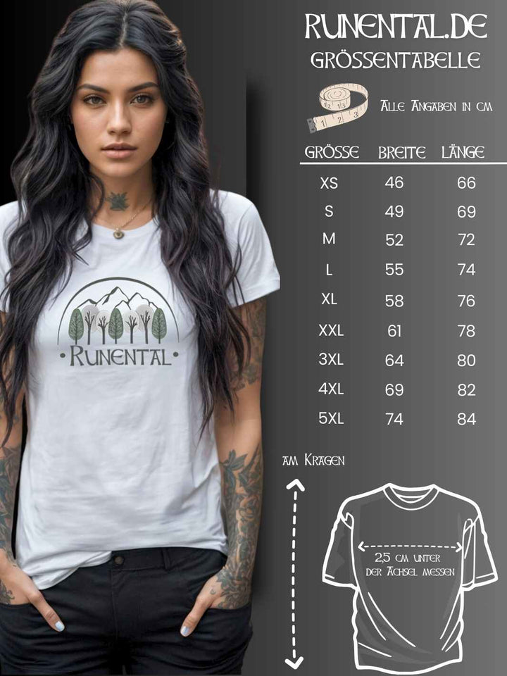 Größentabelle des Runental Fanwear Unisex Organic T-Shirts.