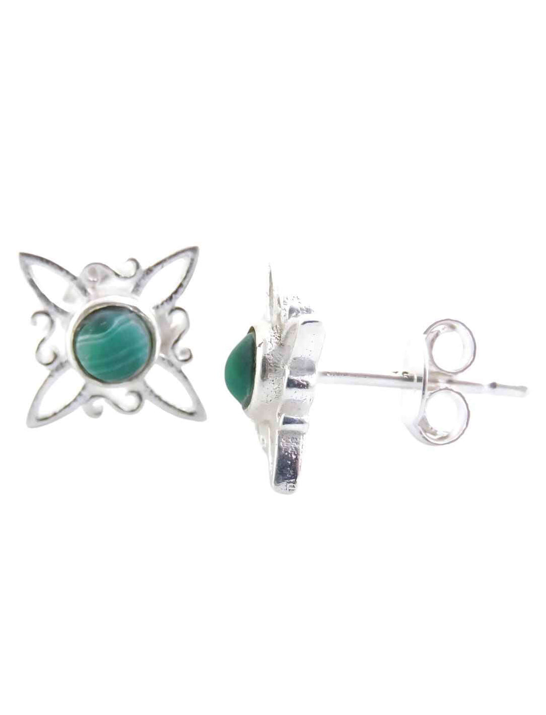 Grüner Segen – Silber-Ohrstecker mit Malachit und Witch Knot, inspiriert von Naturmagie und Harmonie