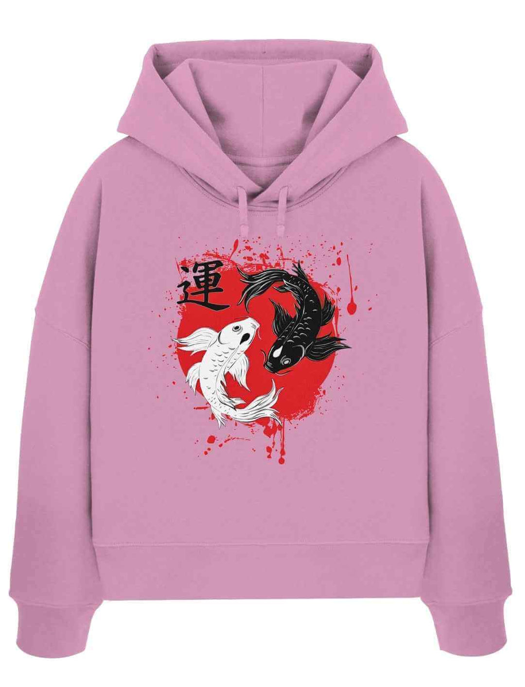 Bubble Pink Boxcut Hoodie mit japanischem Koi-Motiv im Kreis