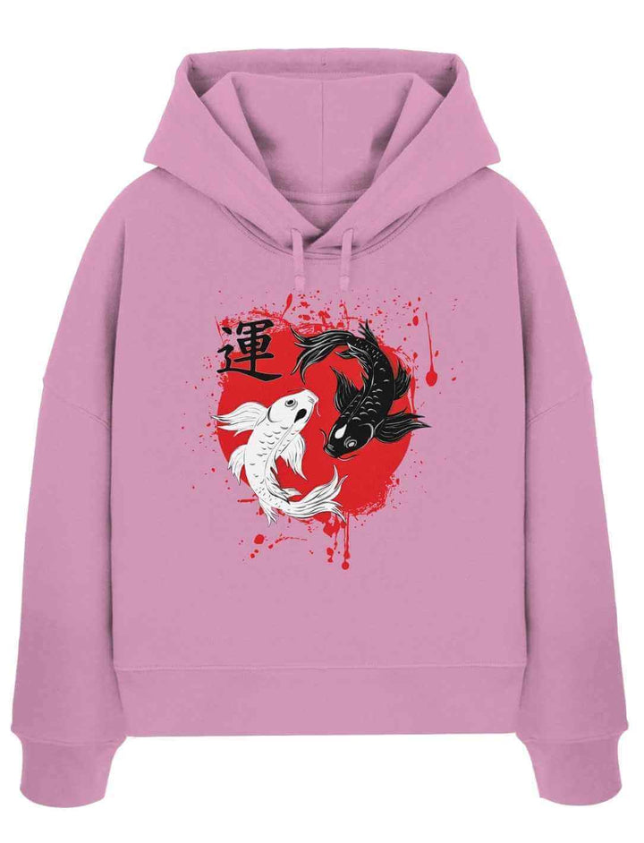 Bubble Pink Boxcut Hoodie mit japanischem Koi-Motiv im Kreis