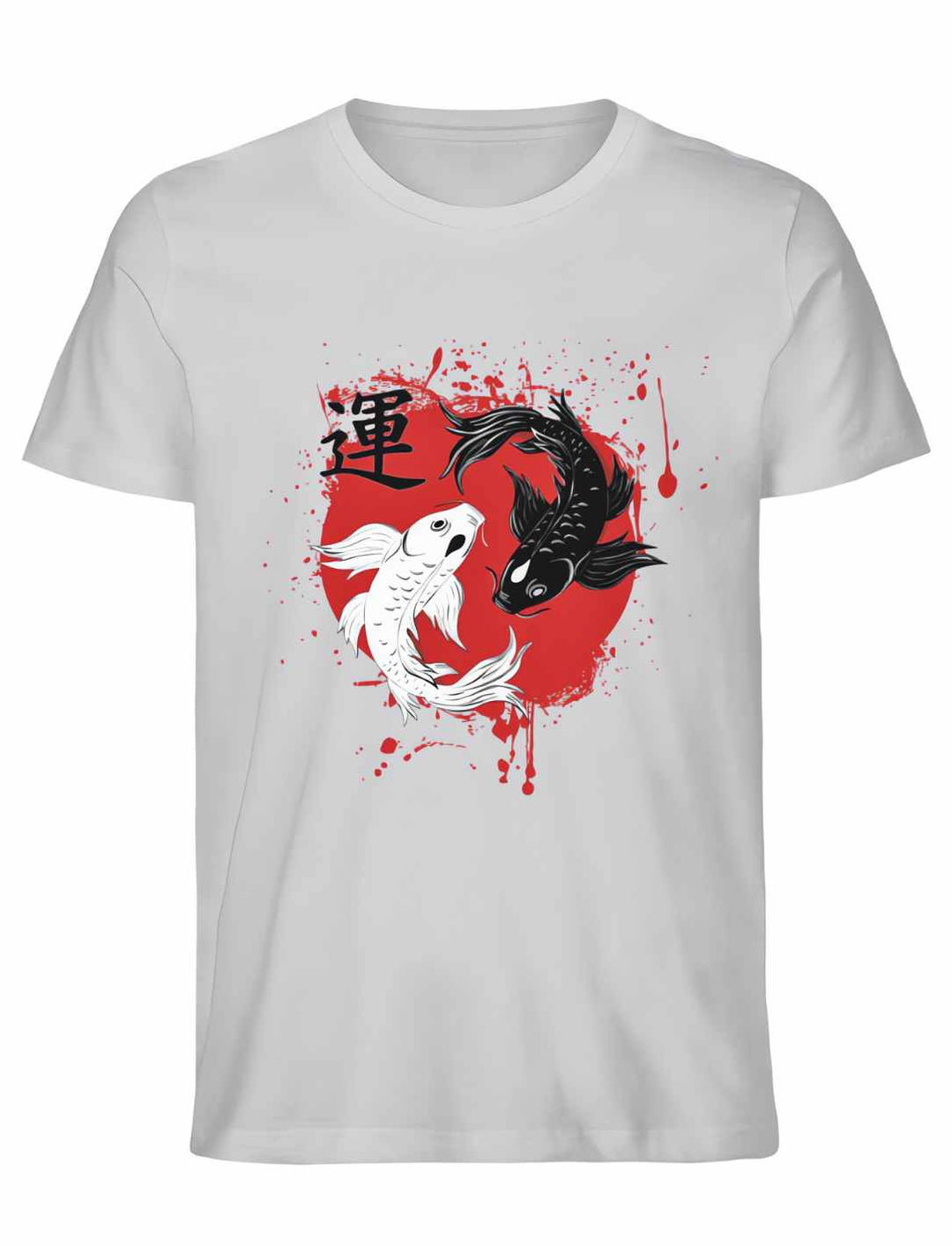 Harmonic Koi Unisex T-Shirt in Heather Grey – Stilvolles Grau mit subtilem Koi Print Design.
