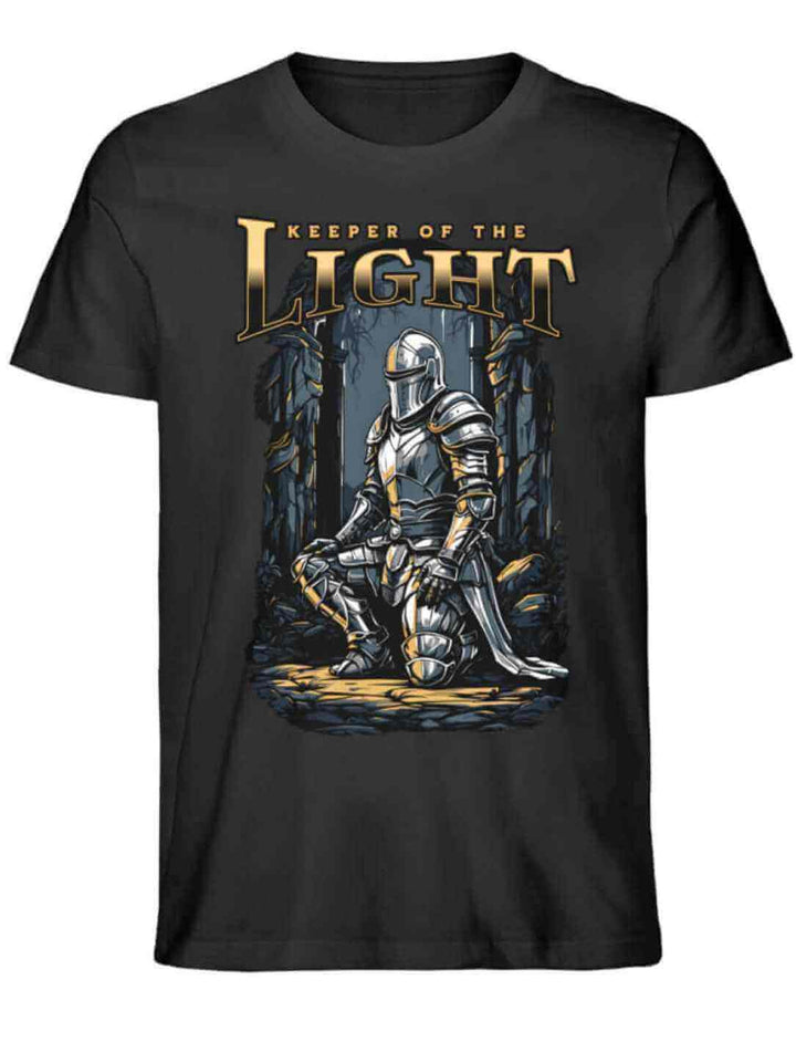 Unisex Organic T-Shirt ‘Keeper of the Light’ in Schwarz auf weißem Hintergrund – edles Design für Paladine und Fantasy-Liebhaber, inspiriert von der Welt der Ritter.