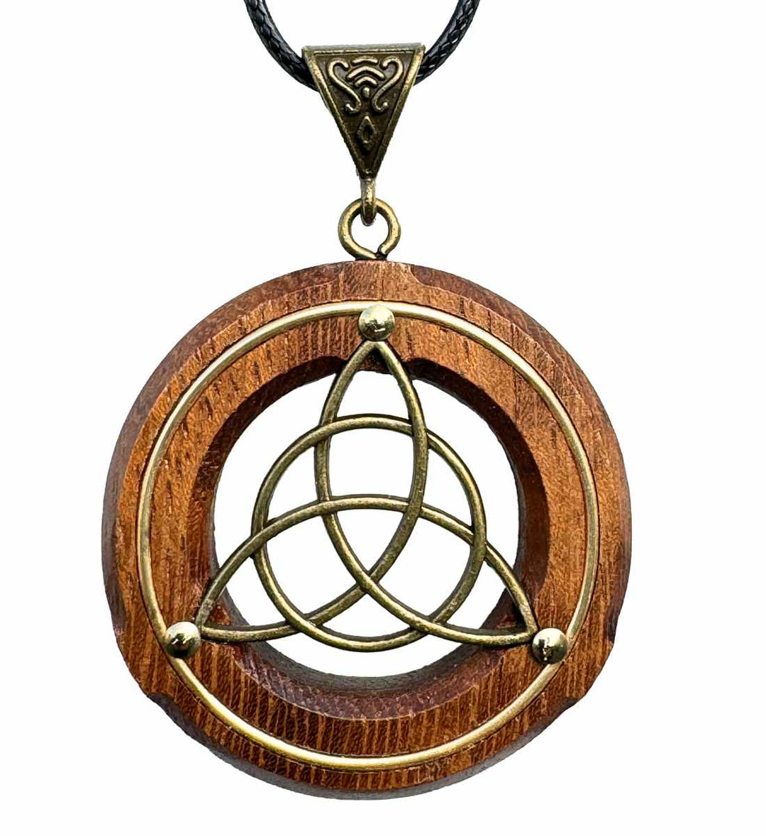 Keltische Triquetra in Bronze - Holz Halskette