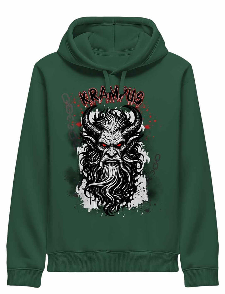 Krampus Hoodie Bottle Green – Alpenlegende Krampus Illustration