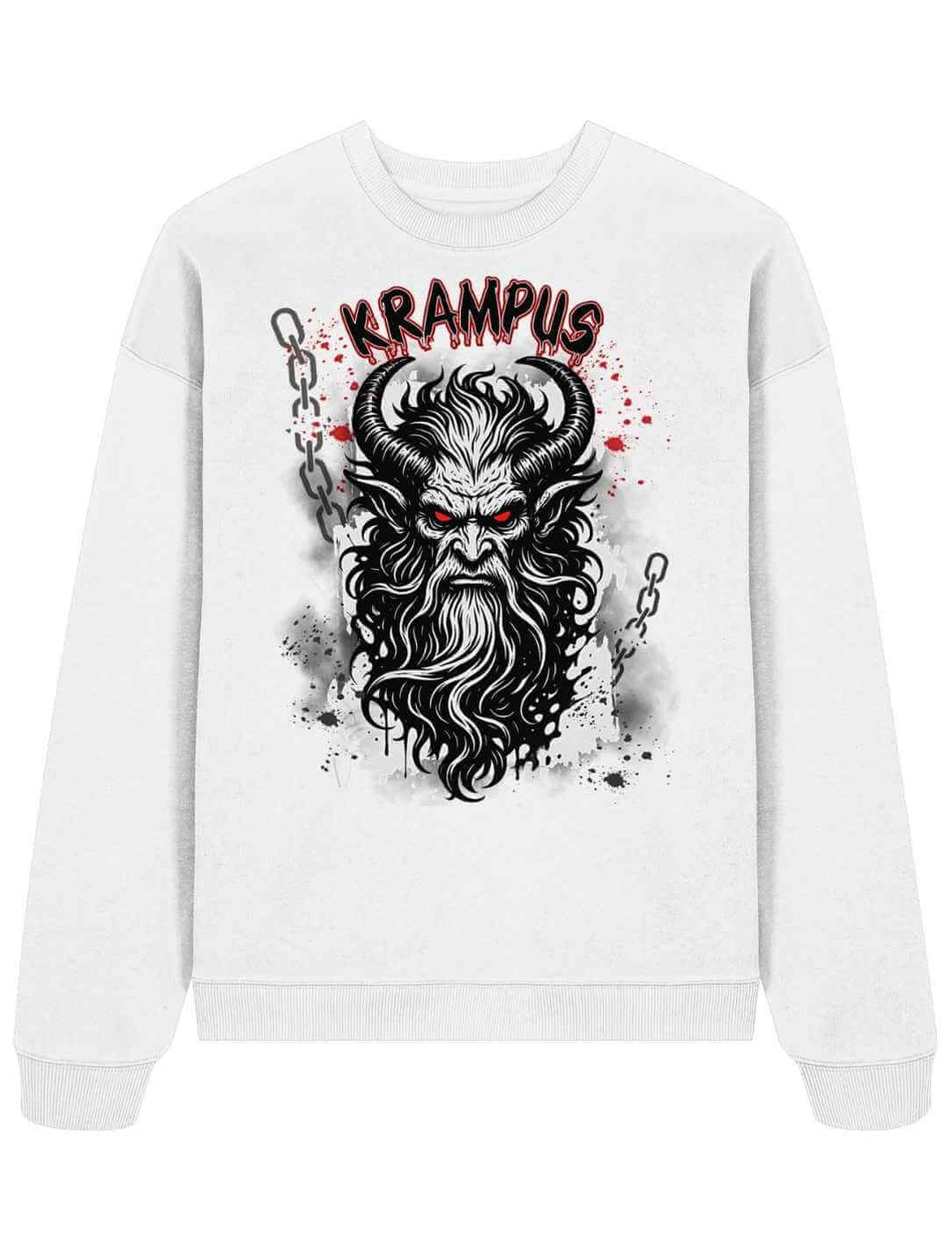 Krampus Oversized Sweatshirt Weiß – Krampus Illustration im Rauhnacht Stil