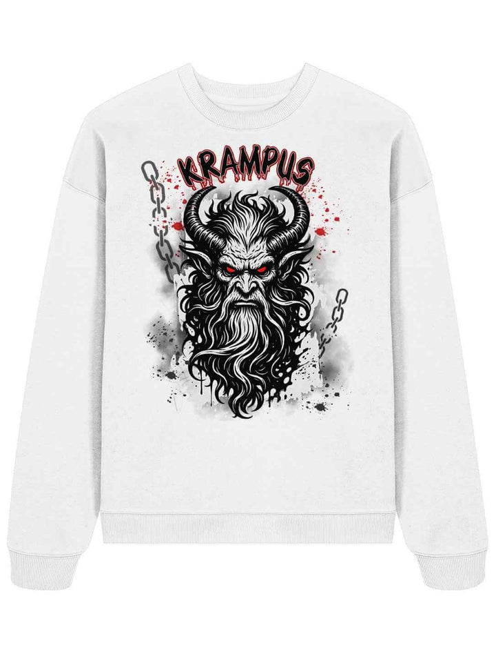 Krampus Oversized Sweatshirt Weiß – Krampus Illustration im Rauhnacht Stil