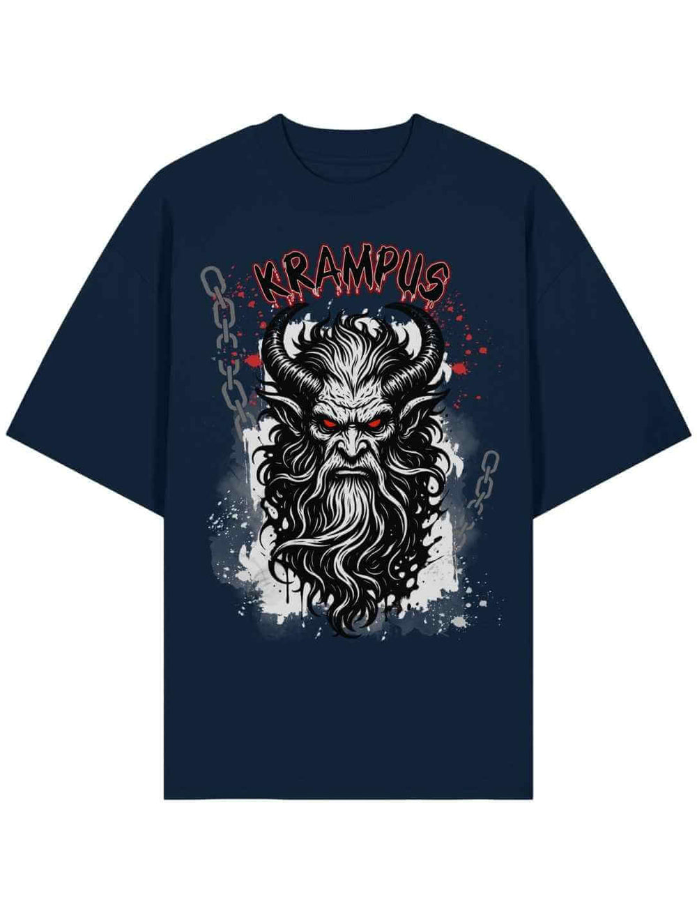 Navyfarbenes Oversized Shirt mit detailliertem Krampus-Motiv