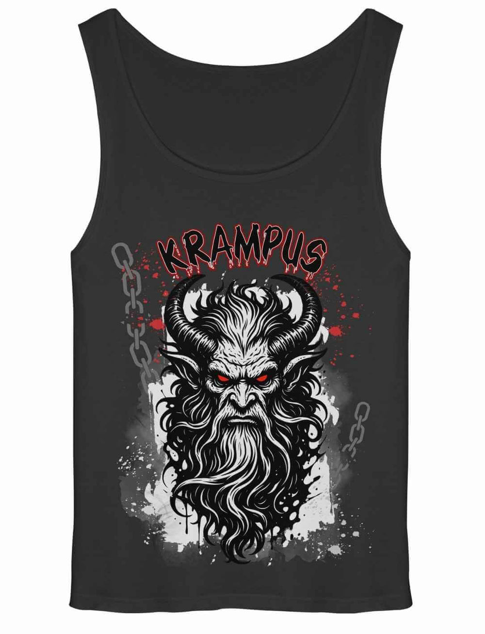 Schwarzes Herren Tank Top mit Krampus-Motiv in rot und weiß