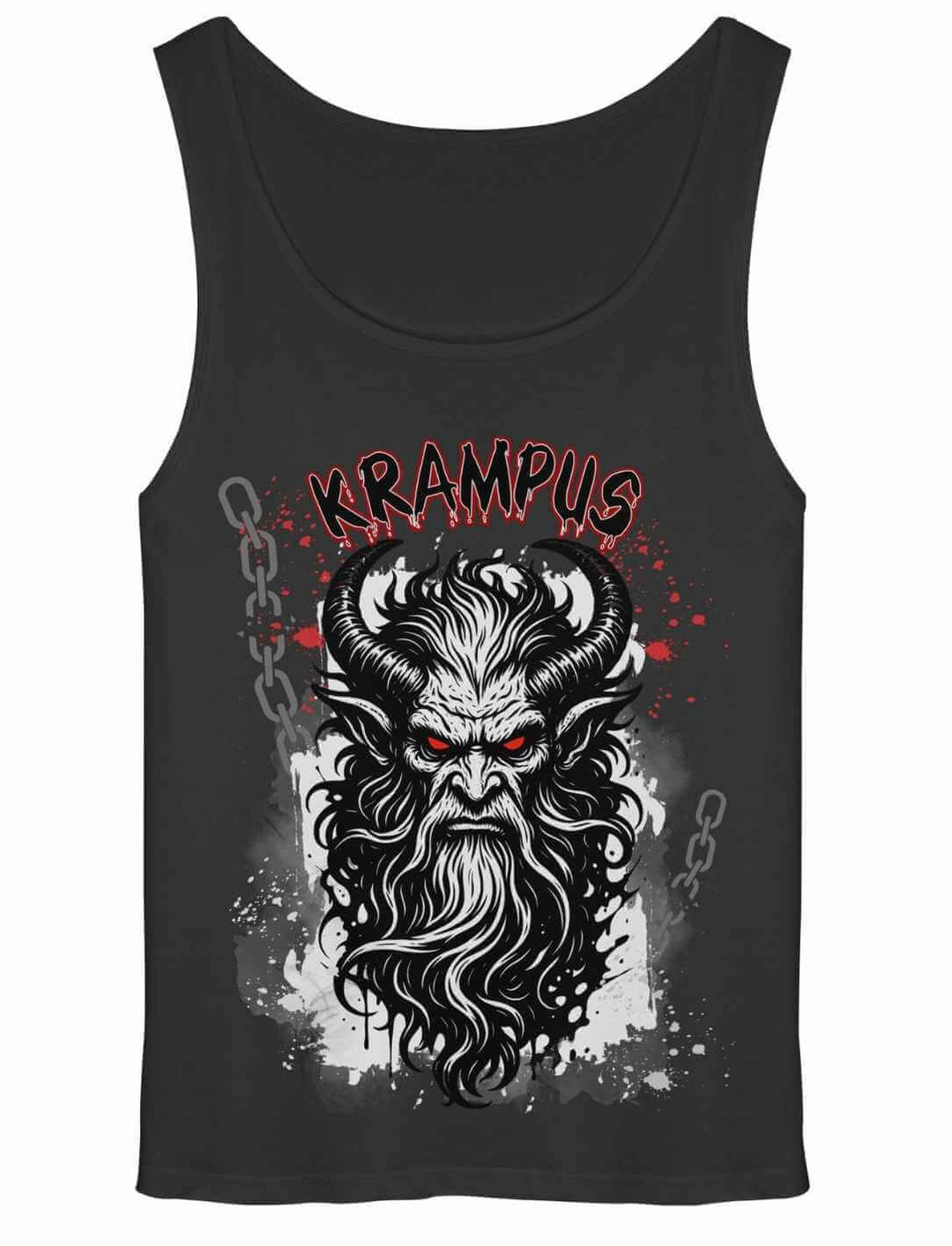 Schwarzes Herren Tank Top mit Krampus-Motiv in rot und weiß