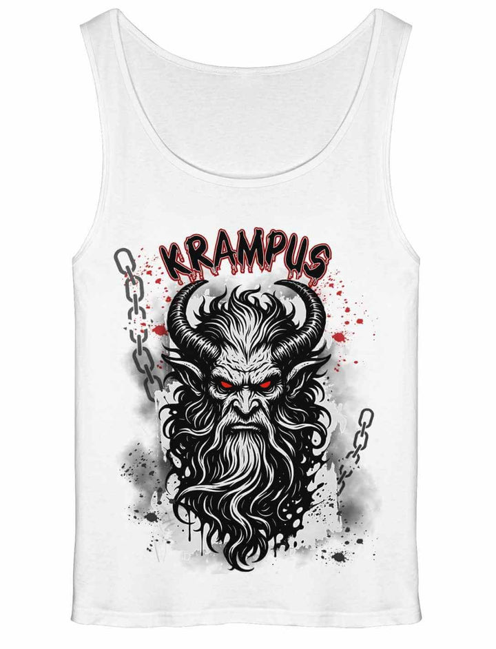 Weißes Herren Tank Top mit Krampus-Motiv und kontrastreichem Druck