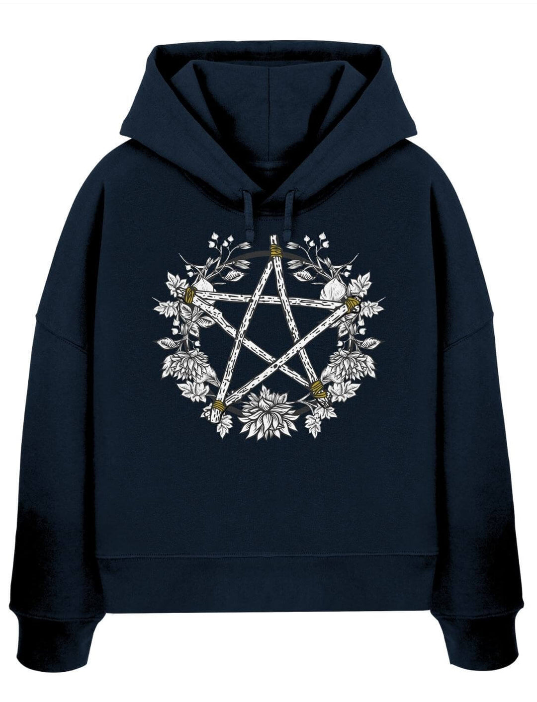French Navy Boxcut Hoodie mit Pentakel Motiv – Kreis der Elemente Bio Damen Hoodie