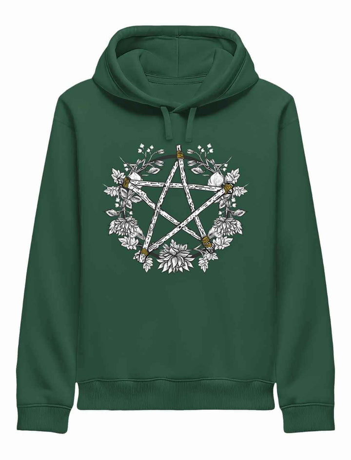 Kreis der Elemente Hoodie in grün mit Pentakel der Balance Illustration
