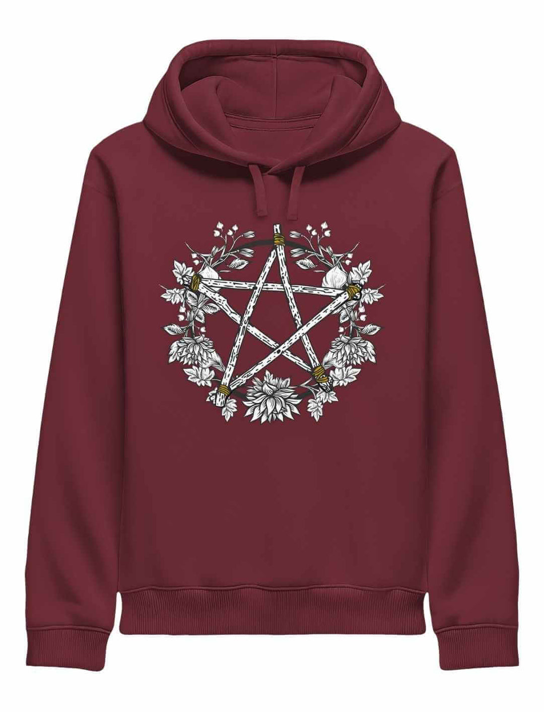 Kreis der Elemente Hoodie in burgund mit Pentakel der Balance Design