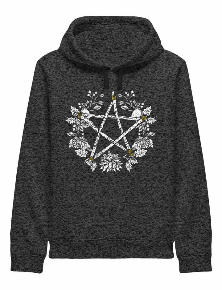 Kreis der Elemente Hoodie anthrazit meliert mit Pentakel Motiv