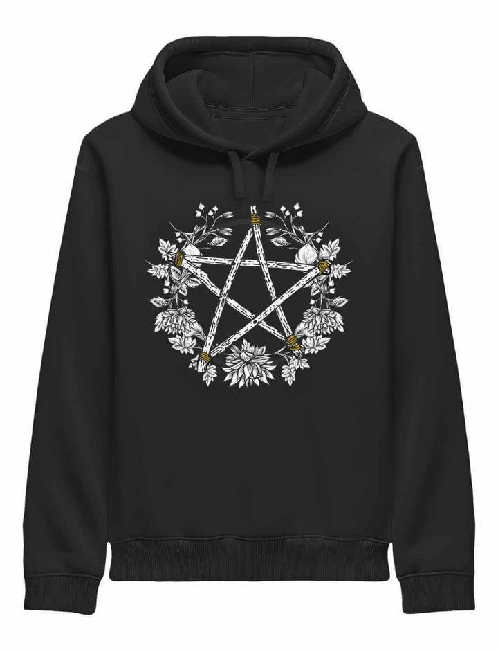 Kreis der Elemente Hoodie schwarz mit Pentakel der Balance Motiv