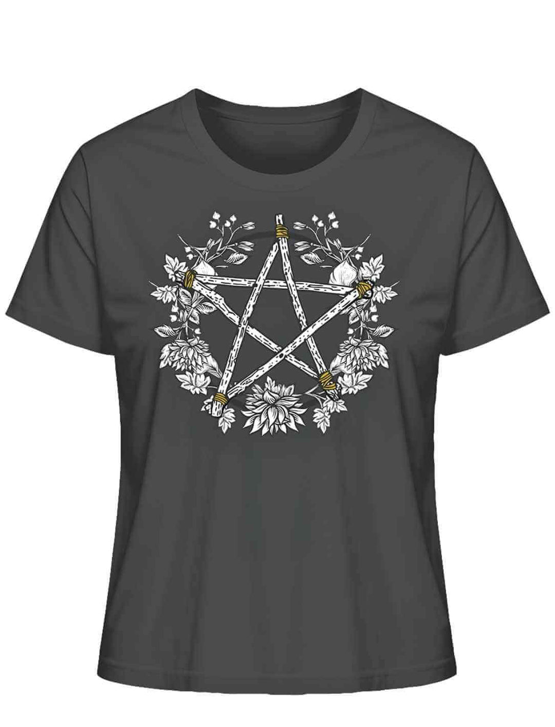 Anthrazit Damen Bio Shirt mit Pentakel der fünf Elemente – Wicca Motiv Runental
