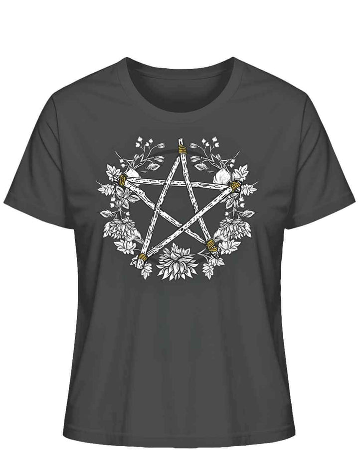 Anthrazit Damen Bio Shirt mit Pentakel der fünf Elemente – Wicca Motiv Runental