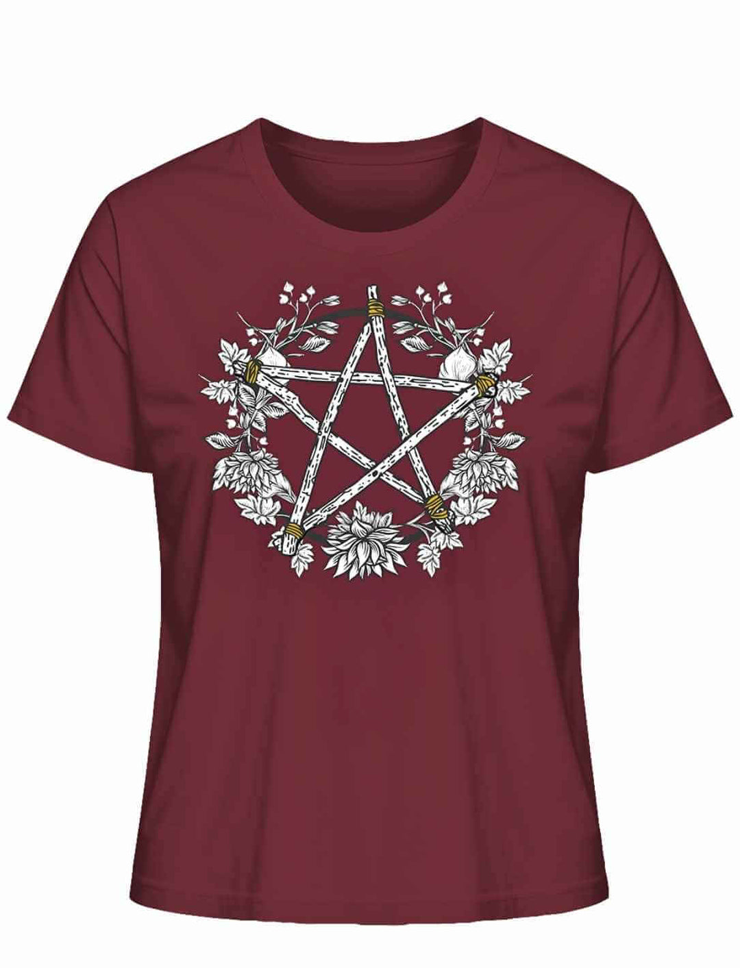 Burgund Damen Organic Shirt mit Pentakel der fünf Elemente – Wicca Motiv Runental