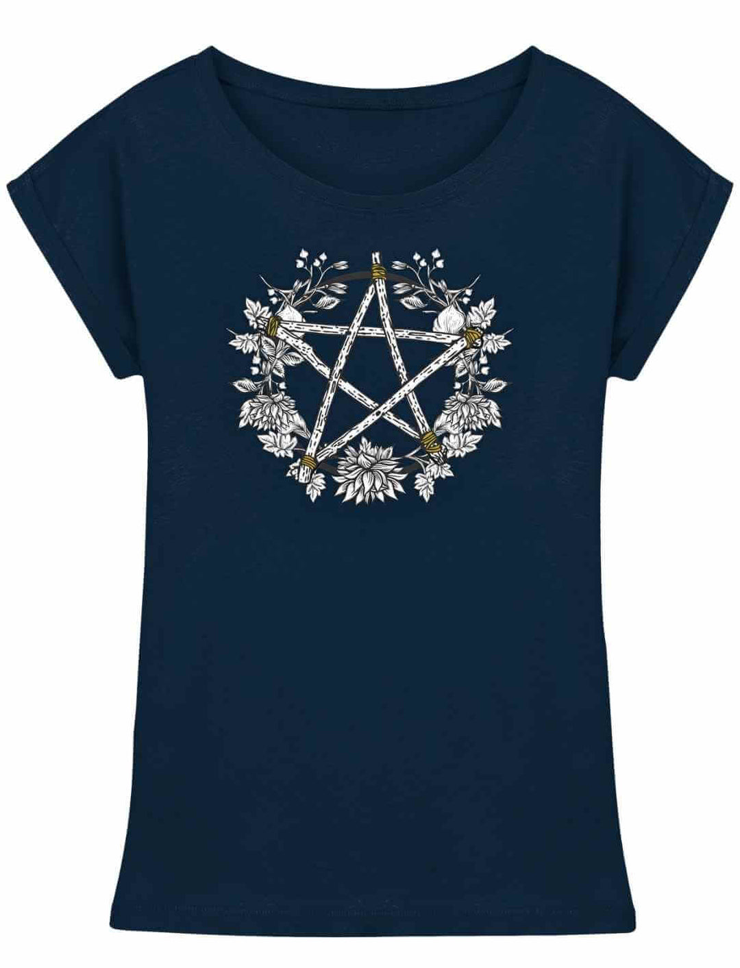 Navy Long Fit Shirt mit Pentakel Motiv – Kreis der Elemente für naturverbundene Frauen