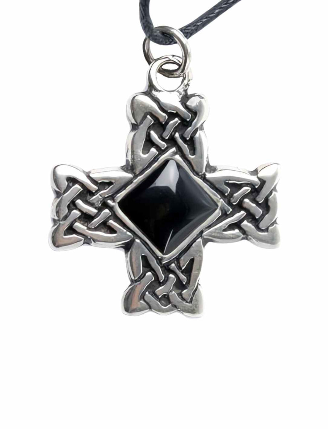 Produktibld des Kreuz der Druiden, 925 Sterling Silber Anhänger mit schwarzem Onyx - Runental.de