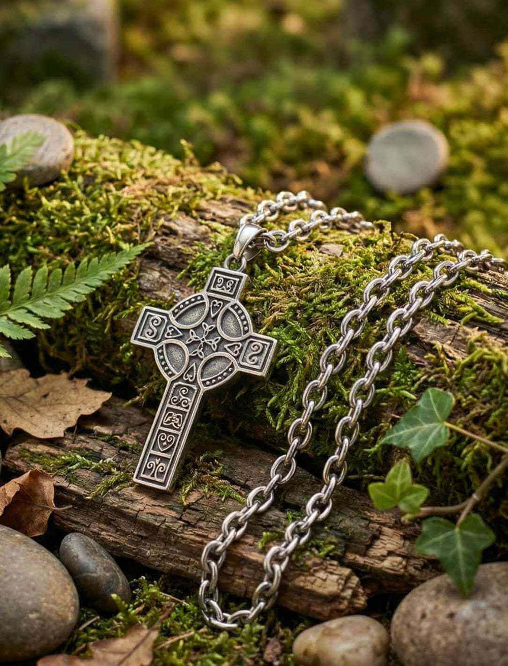 Kreuz von Uisneach keltisches Kreuz Anhänger mit verstellbarer, silberfarbener Edelstahlkette