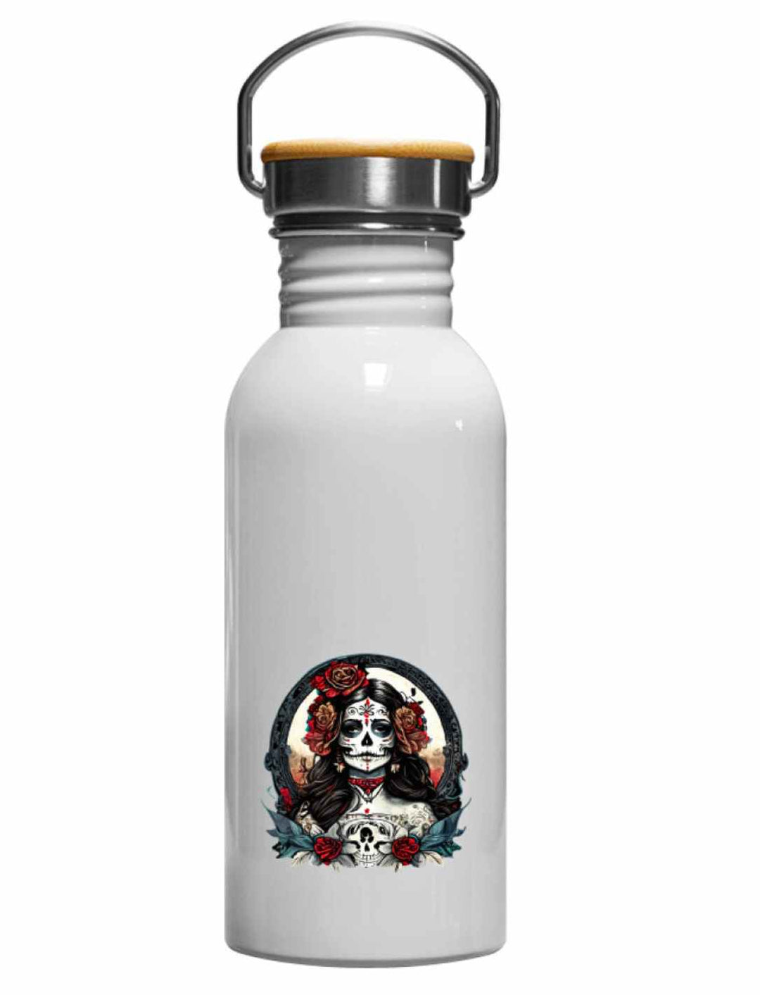 La Catrina Edelstahl Trinkflasche in Emaille-Optik, inspiriert vom Día de los Muertos – Runental.de