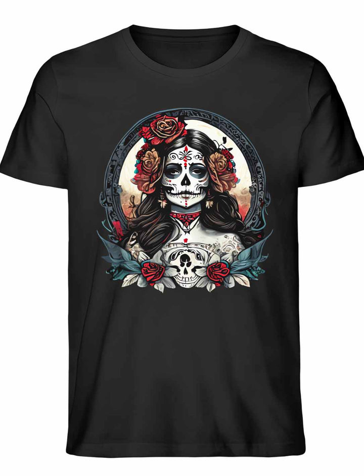 Unisex La Catrina Shirt, Symbol des mexikanischen Totenfestes, aus Bio-Baumwolle in elegantem Schwarz – Runental.de