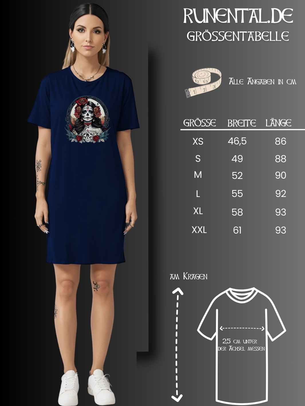 Größentabelle für das La Catrina Organic T-Shirt Kleid – Runental.de