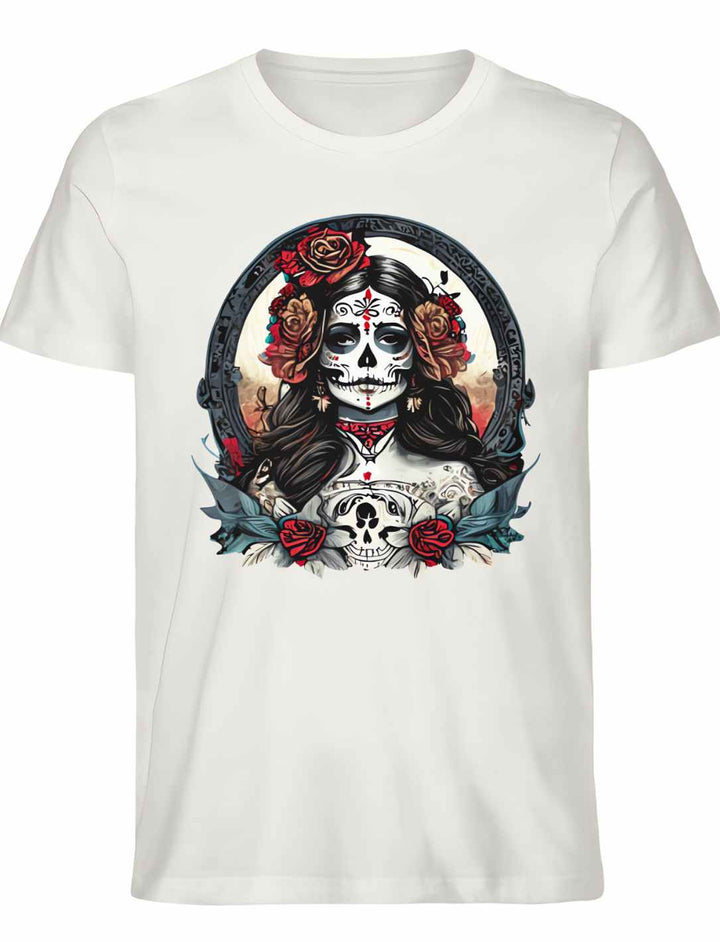 Unisex La Catrina Shirt, Botschafterin mexikanischer Kultur, aus Bio-Baumwolle in klassischem Vintage Weiß – Runental.de
