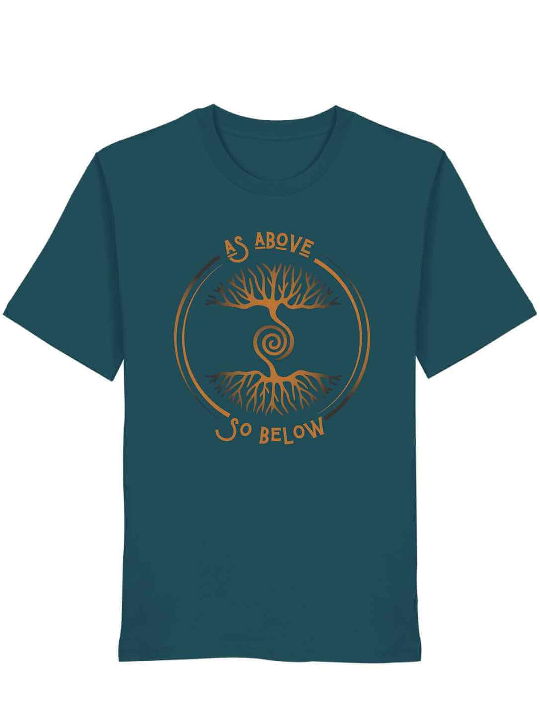 Unisex Organic T-Shirt „Lebenswurzel der Verbundenheit“ in Stargazer-Blau mit mystischem Motiv