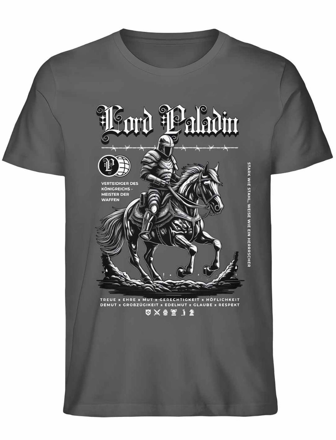 Lord Paladin Unisex T-Shirt in Anthrazit – Dunkle Eleganz trifft heroisches Design.