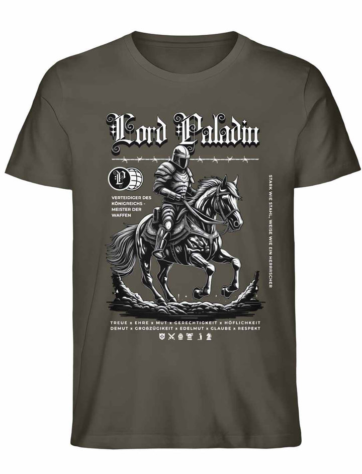 Lord Paladin Unisex T-Shirt in Khaki – Erdige Töne und ritterliches Motiv.