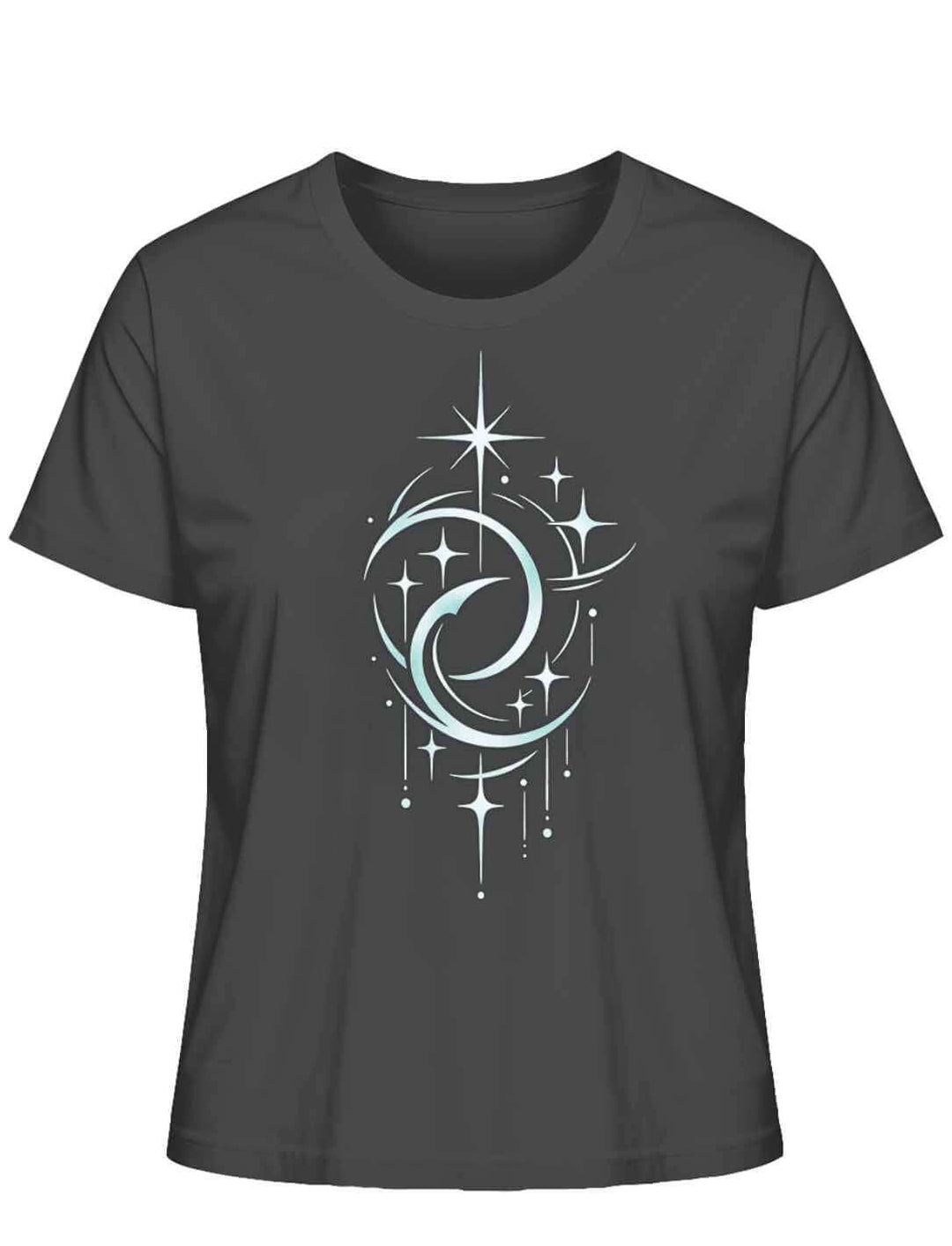 Mond der Balance Damen Bio Baumwollshirt Anthrazit mit Mond und Sternen Design